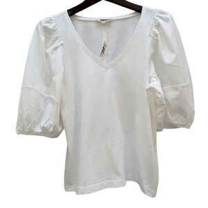 Madewell White V-Neck Puff Sleeve Top | Size M | NWT